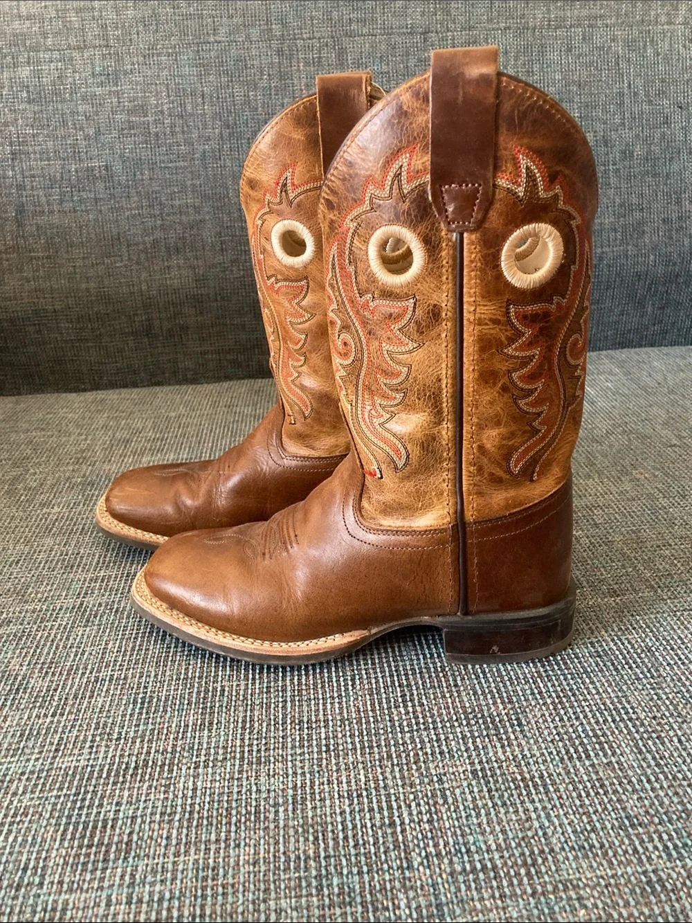 Old West Leather Kids Western Boots with Red Stitching